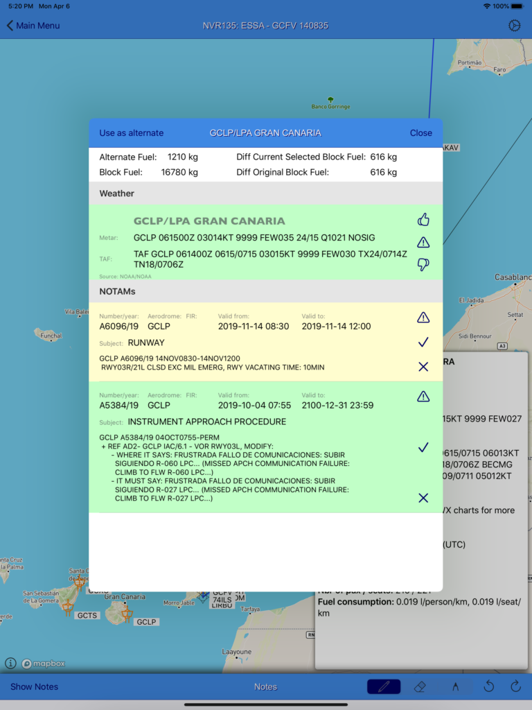 Airport info on map